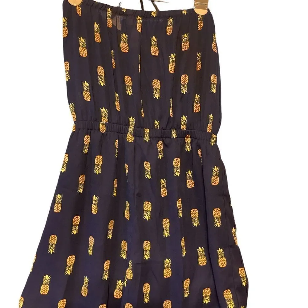 ALYA STRAPLESS NAVY BLUE JUMPER WITH PINEAPPLES / SZ: M